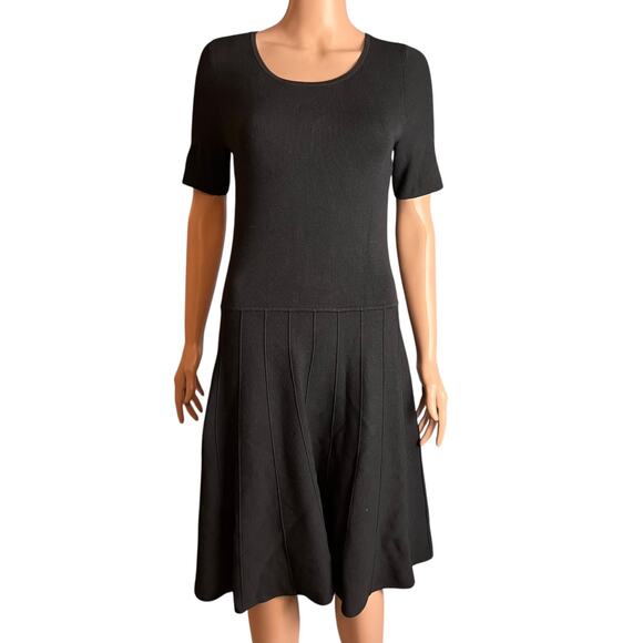 Talbots Knit Fit And Flare Midi Dress Drop Waist Rib Skirt S Preppy Minimalist - Picture 1 of 3